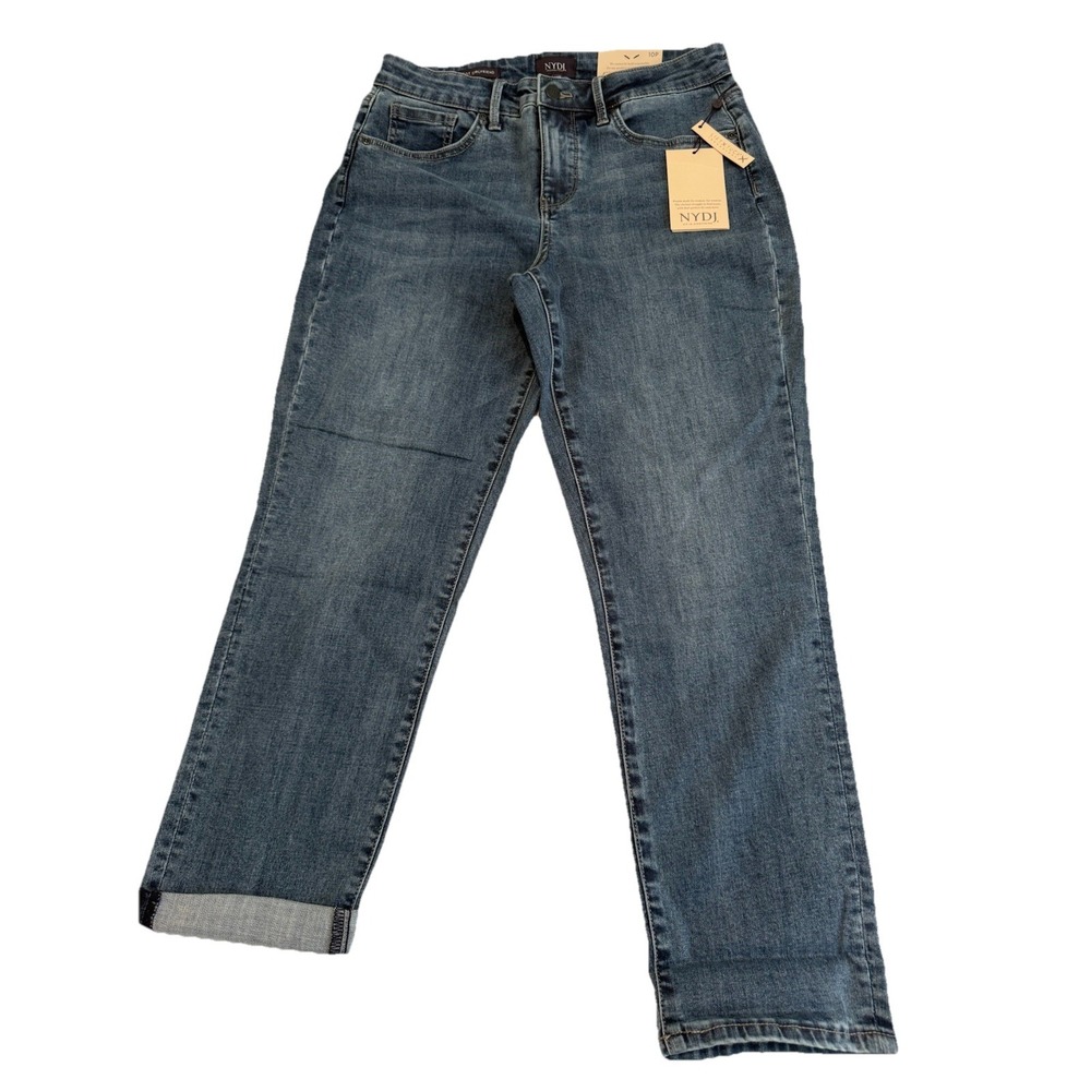 Women's Jeans size 10 With Cuff Nydj Cropped  Lift &Tuck Stay Cool Relaxed Comfy